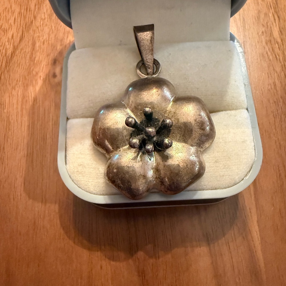 ***SOLD***Vintage Mexican Silver Hibiscus Flower Pendant